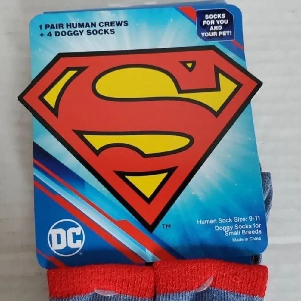 DC BATMAN SUPERMAN CREW SOCKS MEN'S WOMEN'S WOMAN'S SMALL DOG CAT ANIMAL SOCK